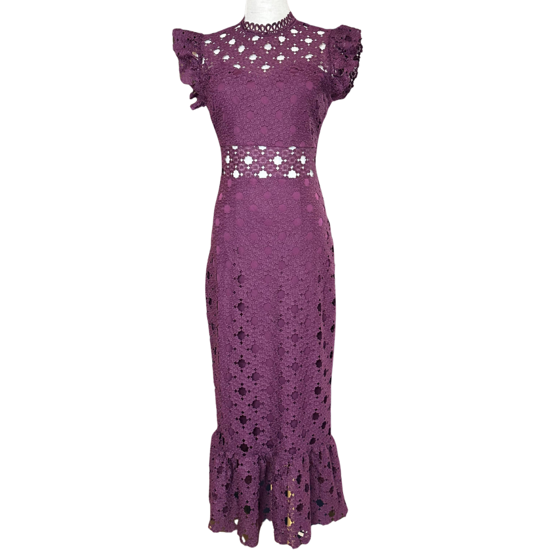 VESTIDO MIDI DE ENCAJE MORADO