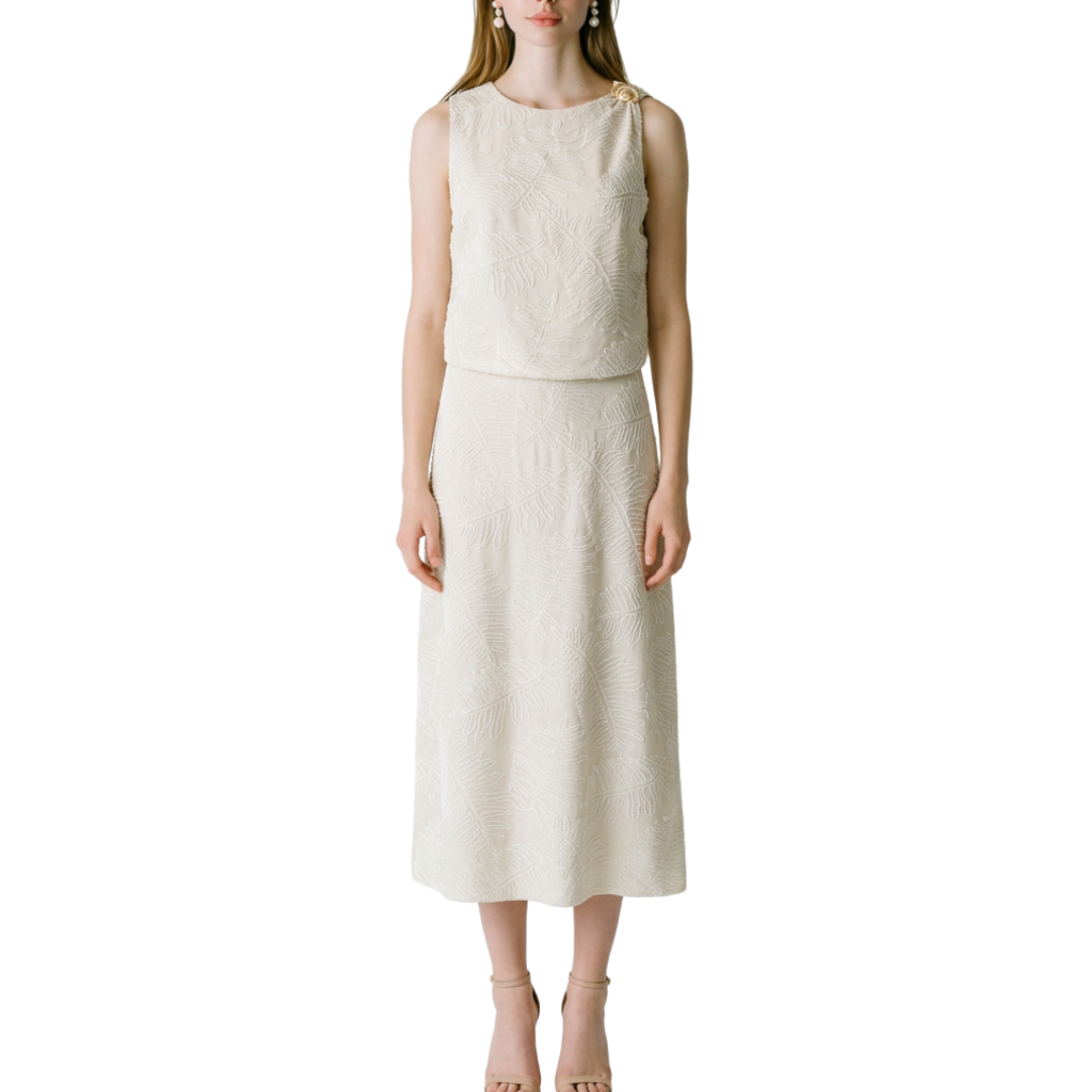 SET FALDA Y BLUSA TIPO LINO BEIGE CHALECO CON BOTÓN