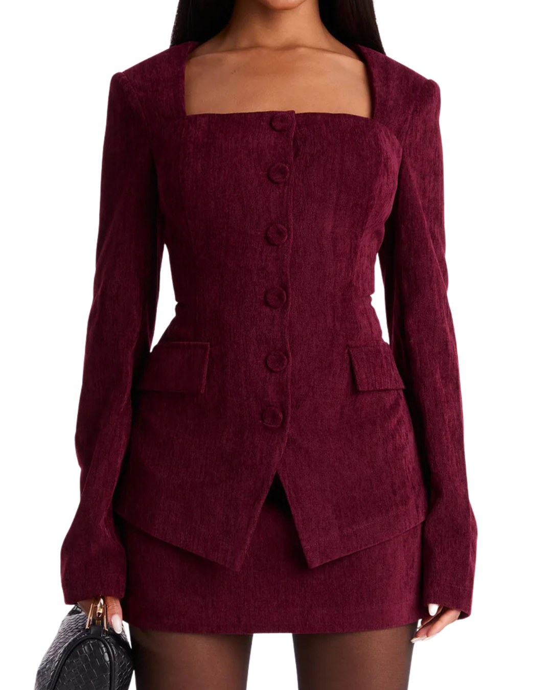 SET BLUSA Y FALDA CORTA VINO GAMUSA