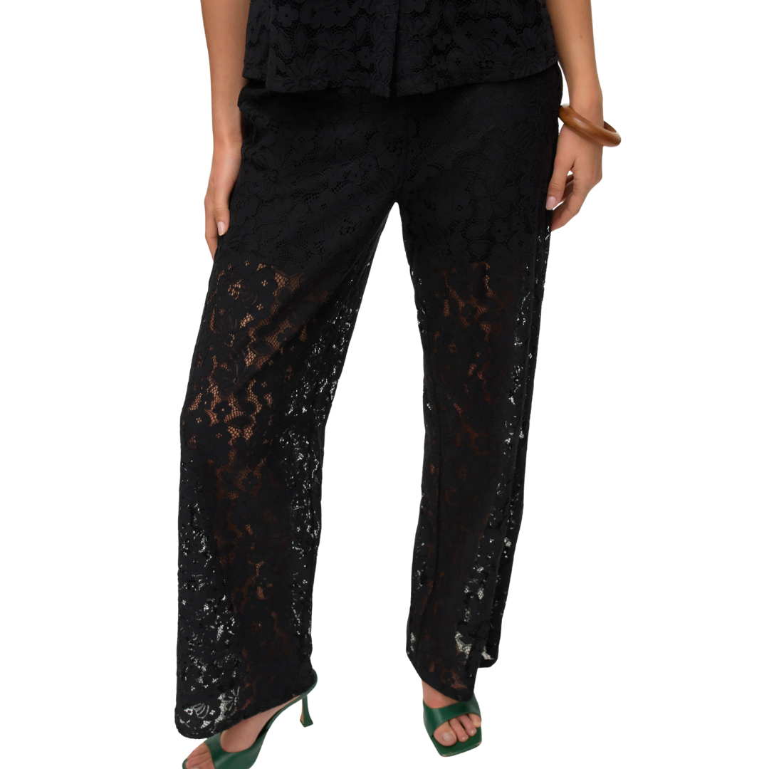 SET DE ENCAJE BLUSA Y PANTALON NEGRO