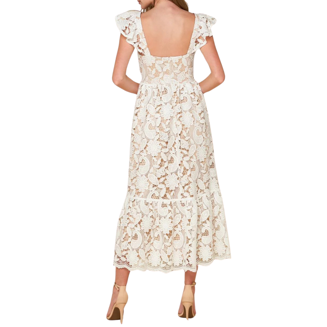 VESTIDO MIDI BLANCO DE ENCAJE