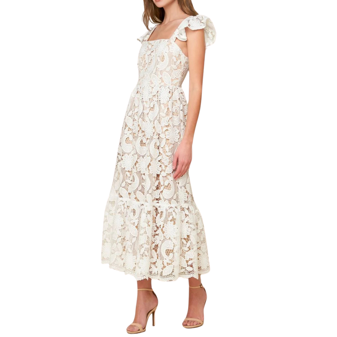 VESTIDO MIDI BLANCO DE ENCAJE