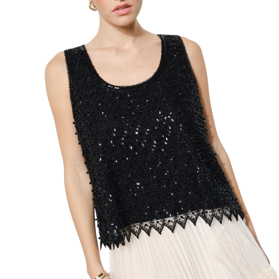 BLUSA SIN MANGAS NEGRA CON LENTEJUELA