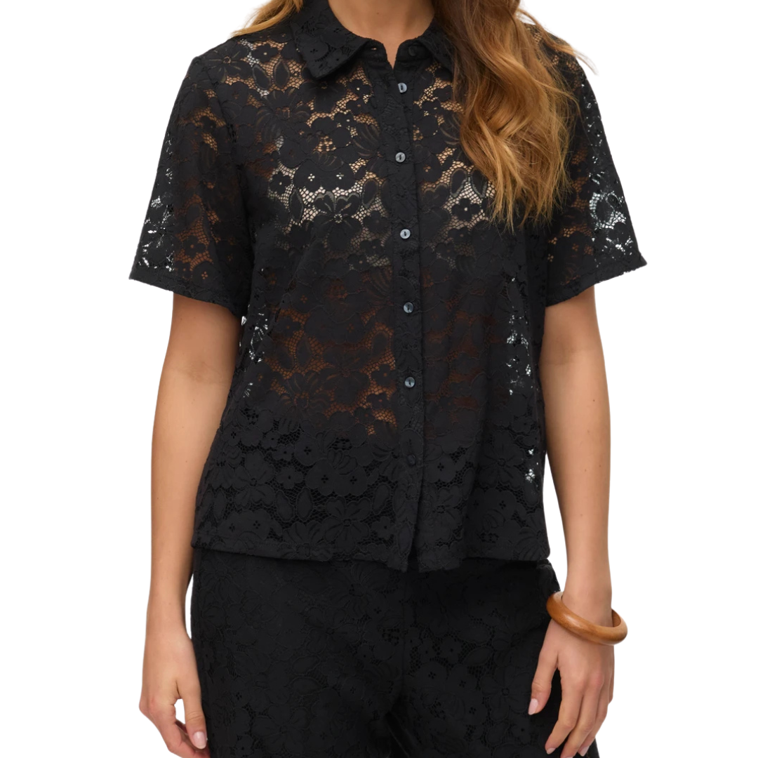 SET DE ENCAJE BLUSA Y PANTALON NEGRO