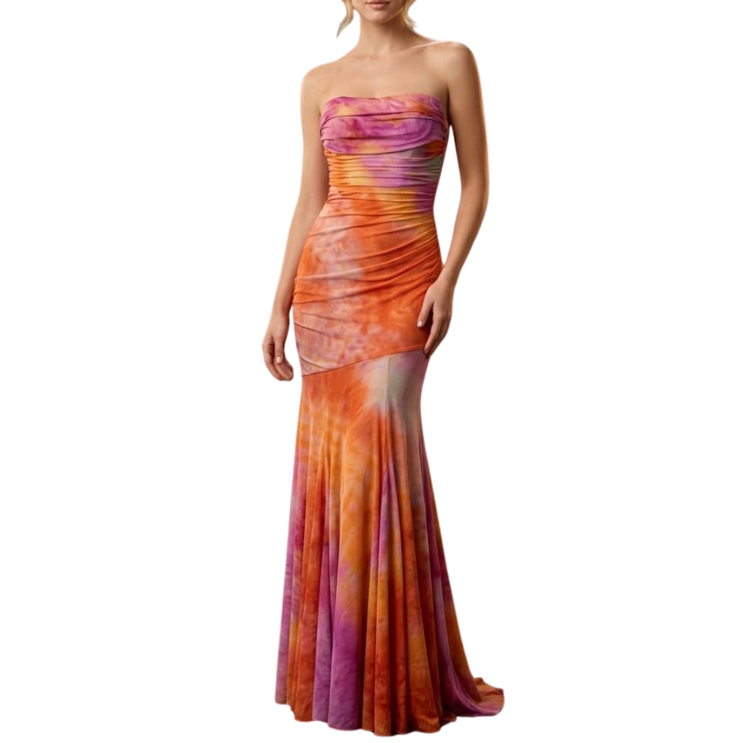 VESTIDO LARGO TID DYE TONOS NARANJAS