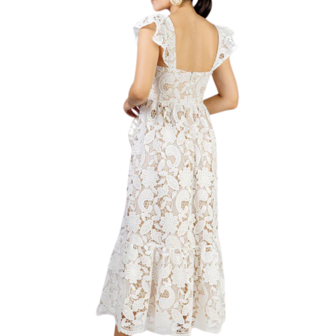 VESTIDO MIDI BLANCO DE ENCAJE