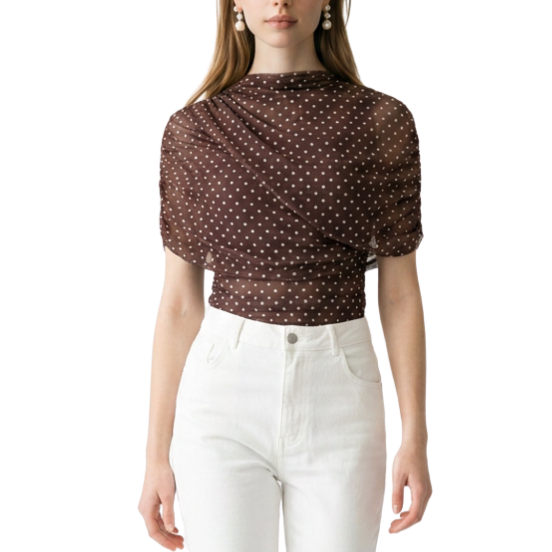 BLUSA POLKA DOTTED DE MESH CAFÉ