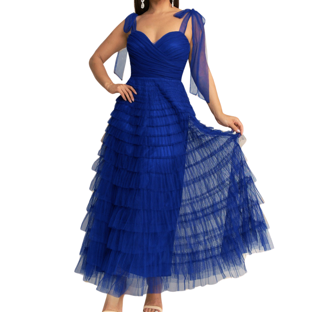 VESTIDO MIDI AZUL REY TULL