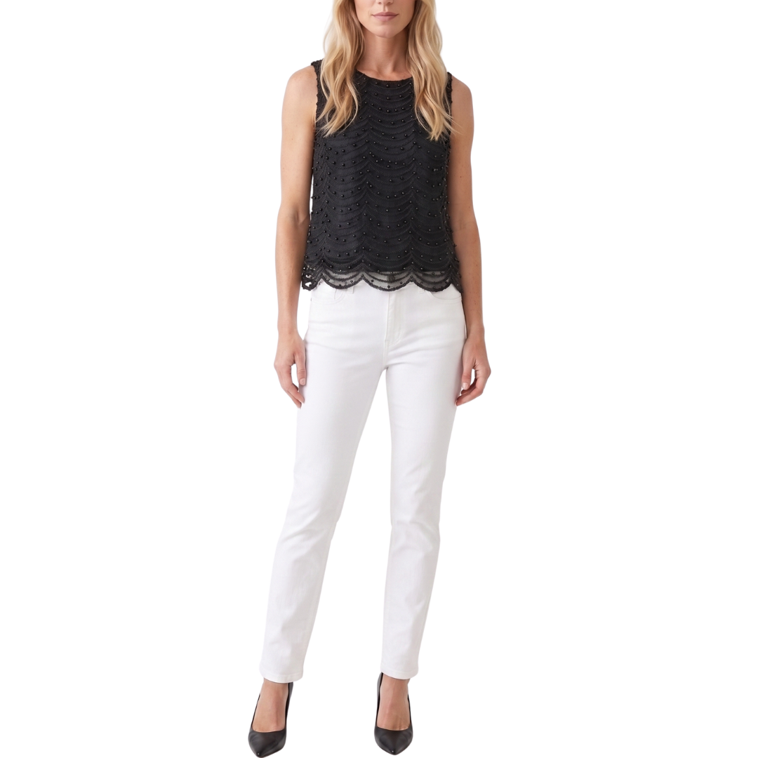 BLUSA NEGRA DE ENCAJE CON PERLAS