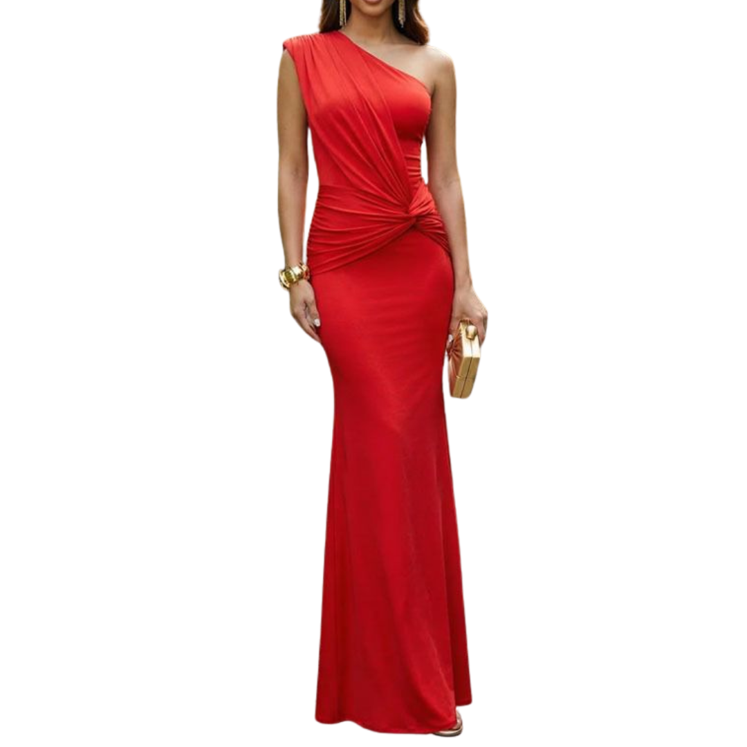 VESTIDO LARGO ROJO CON CRUZE EN FRENTE