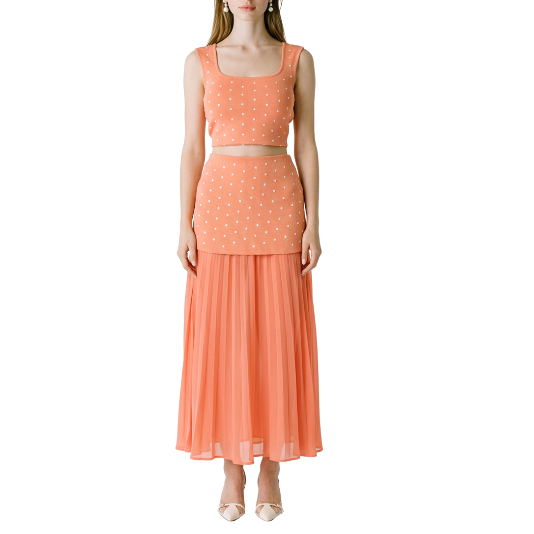 SET TOP Y FALDA CORAL POLKA DOTS