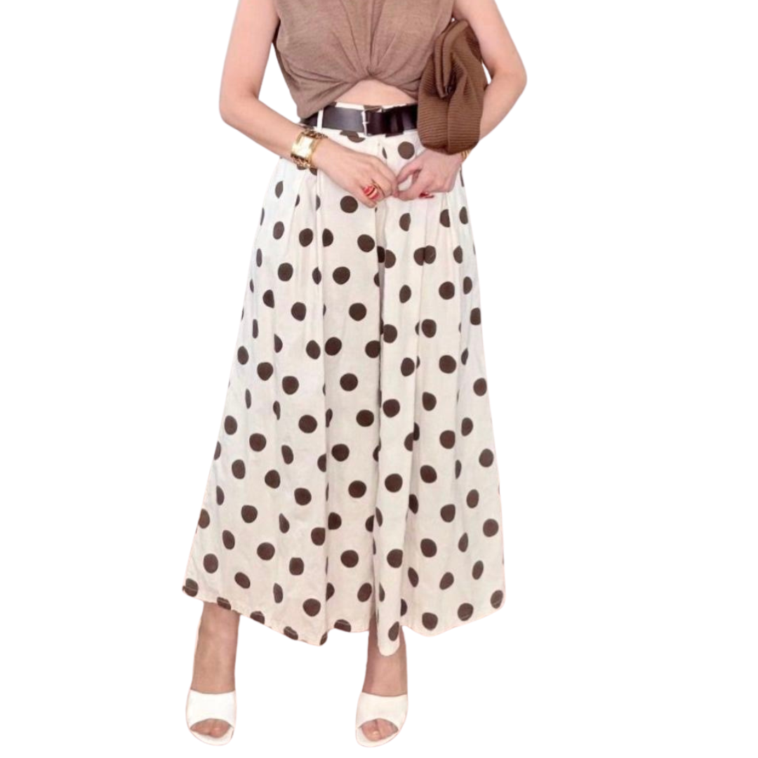 FALDA LARGA BEIGE POLKA DOTS CAFÉ
