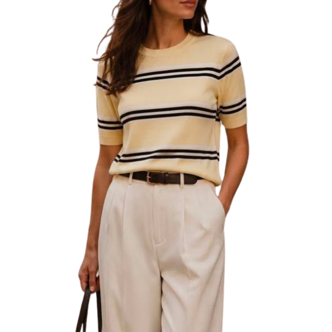 BLUSA TEJIDO DE PUNTO RAYAS BUTTER YELLOW CON CAFE
