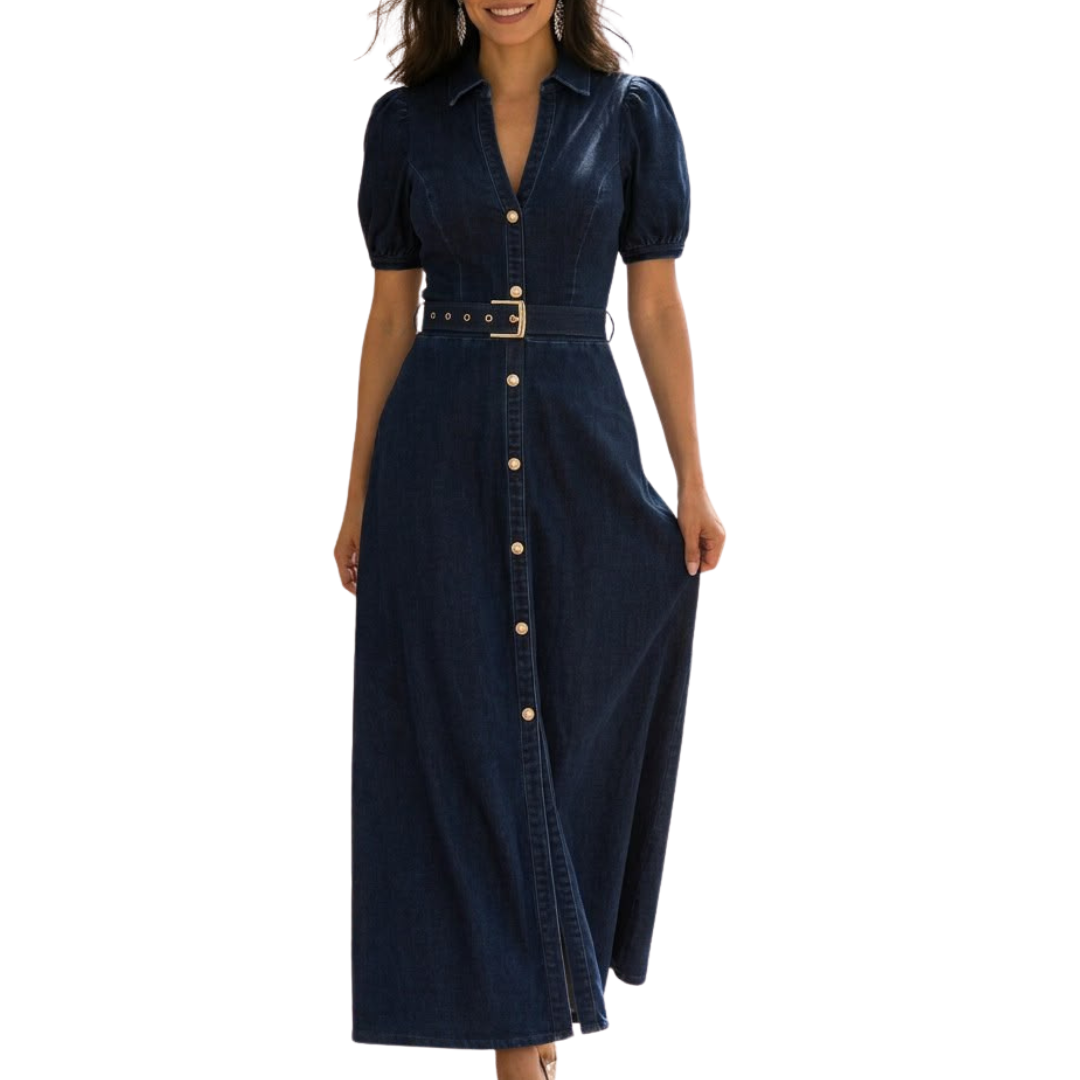 VESTIDO DENIM BOTONES DORADOS