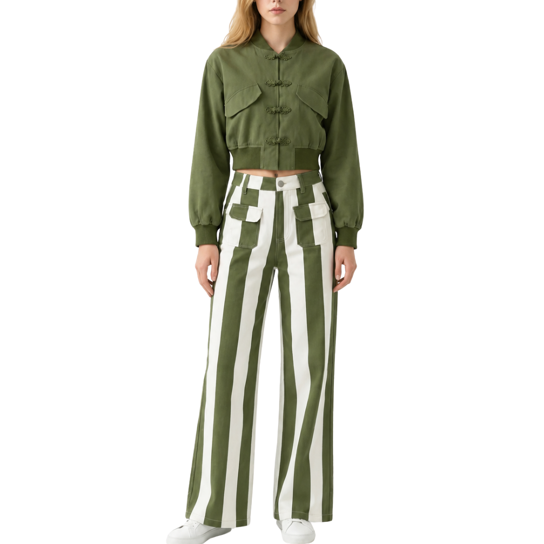 PANTALON RAYAS VERDE CON BLANCO