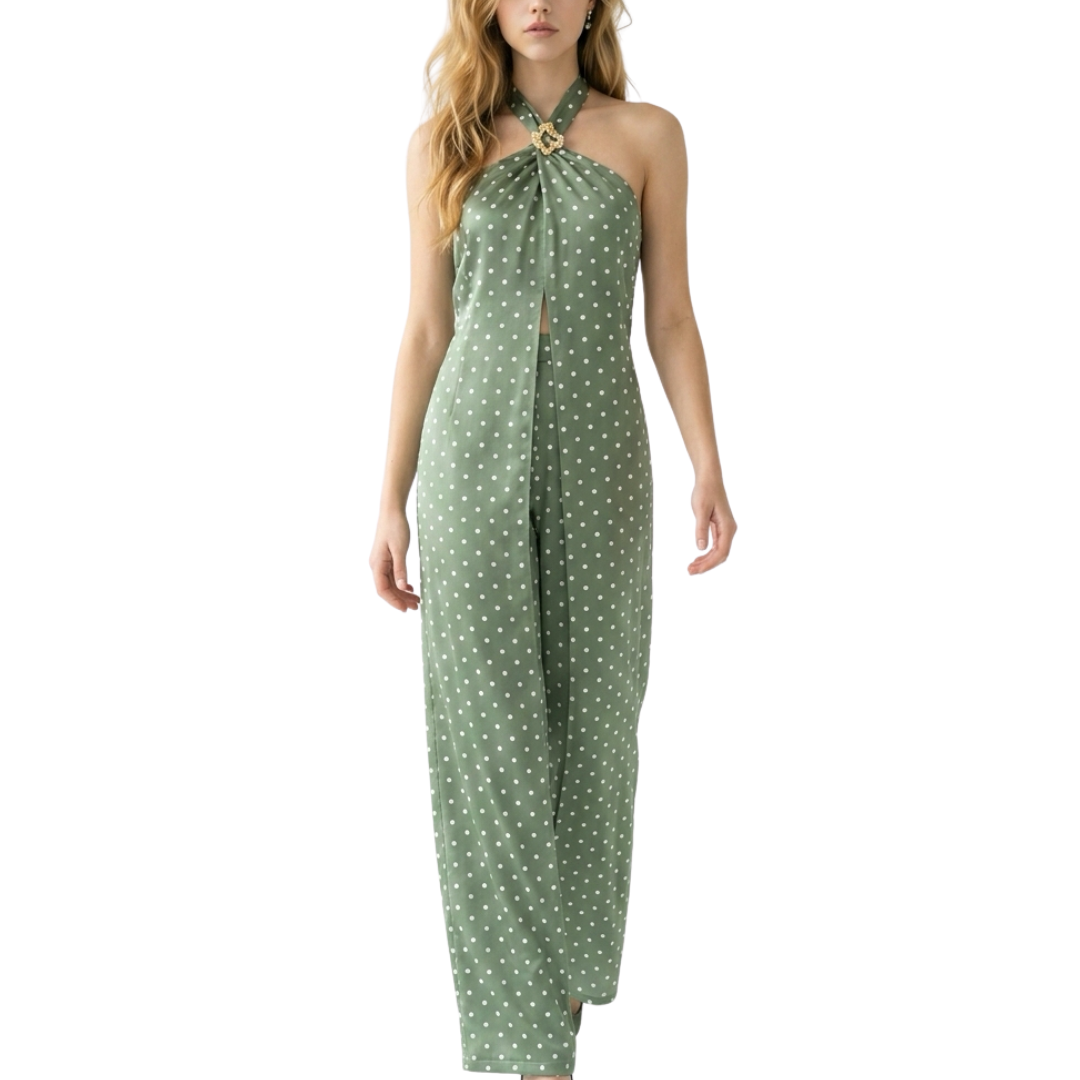JUMPSUIT POLKA DOTS VERDE CON BLANCO