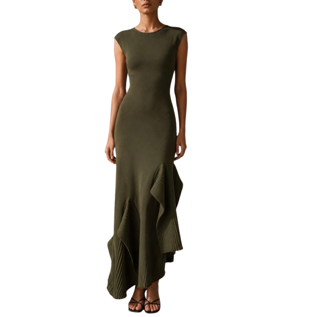 VESTIDO MIDI VERDE MILITAR DE PUNTO