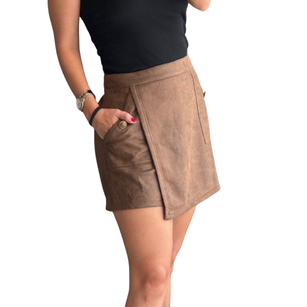 FALDA SHORT CAFE BOTONES DORADOS