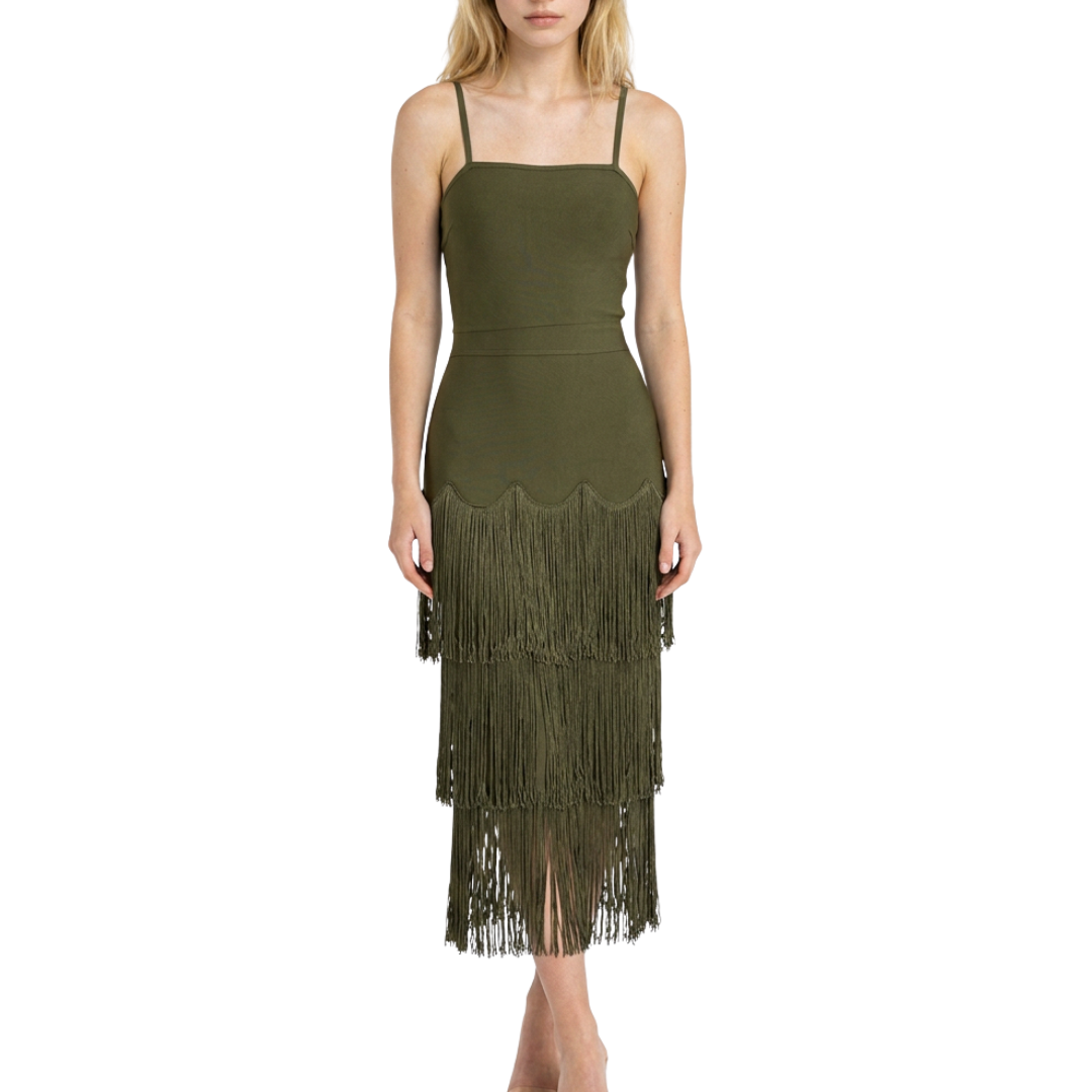 SET TOP Y FALDA CON FLECOS VERDE