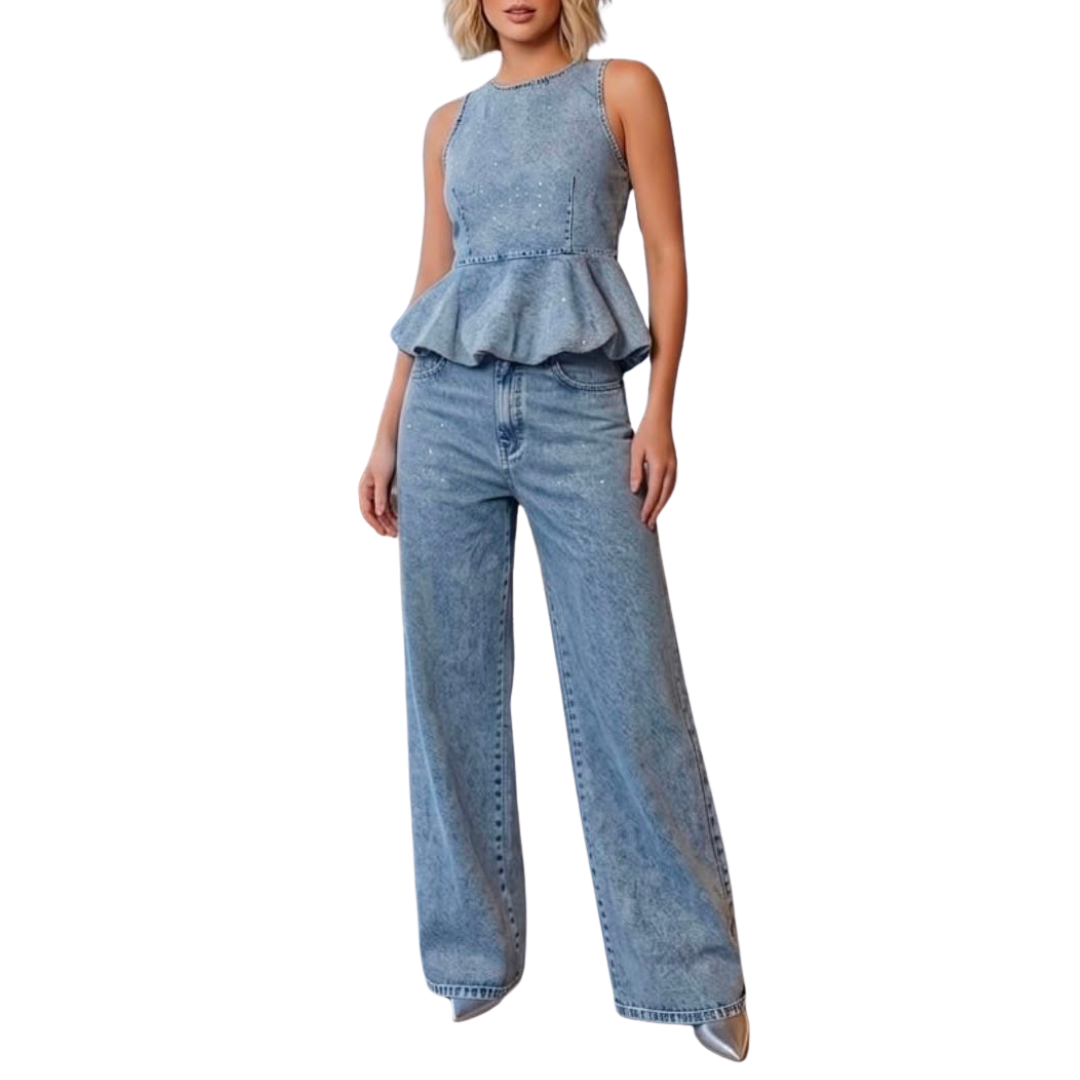 SET DENIM CON BRILLOS PANTALÓN CARGO