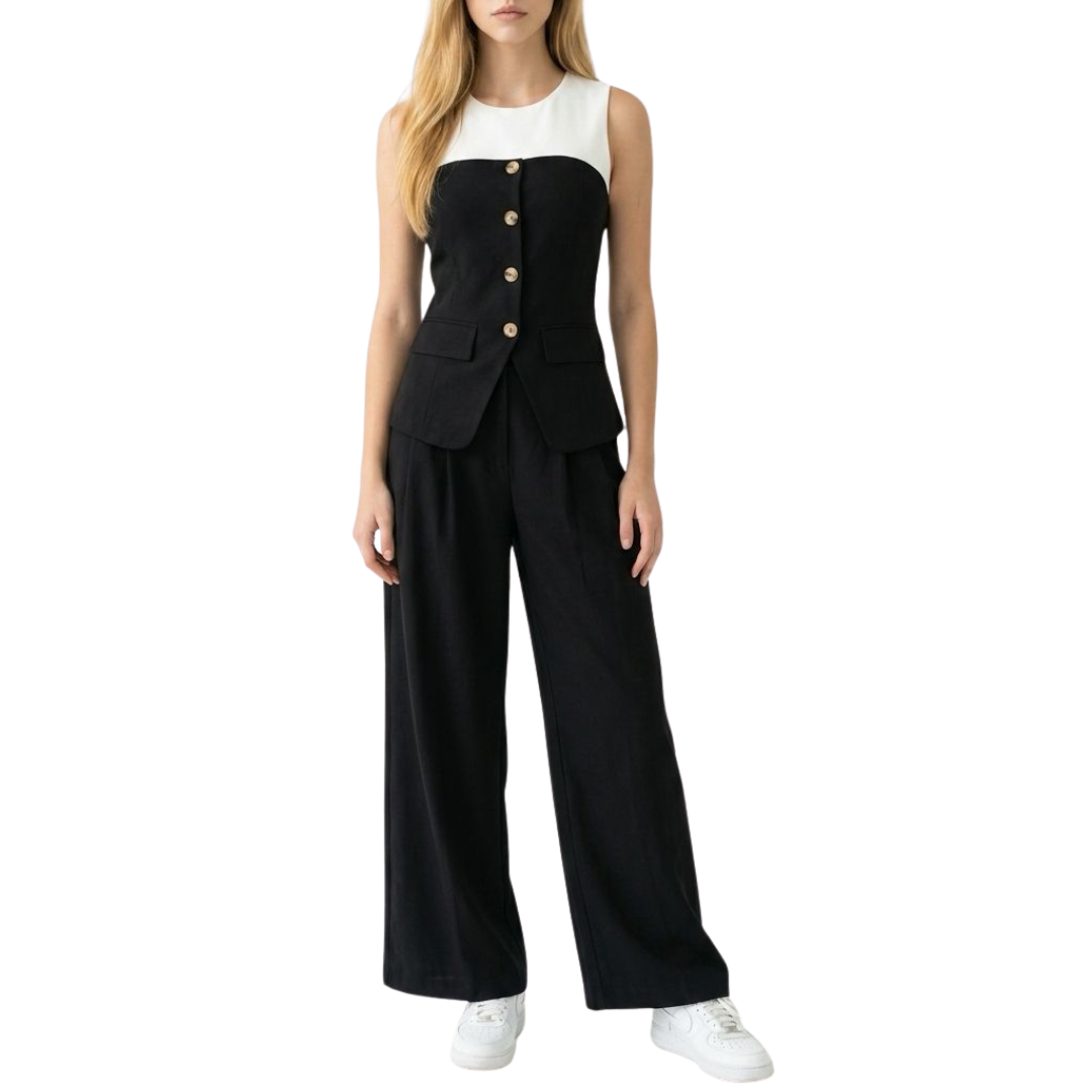 SET PANTALÓN Y BLUSA NEGRO CON BLANCO