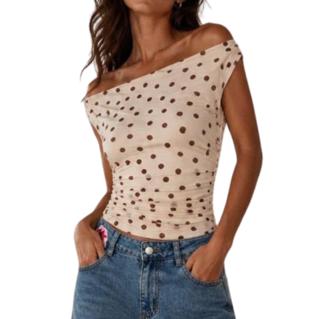 BLUSA POLKA DOTS CAFÉ CON BEIGE