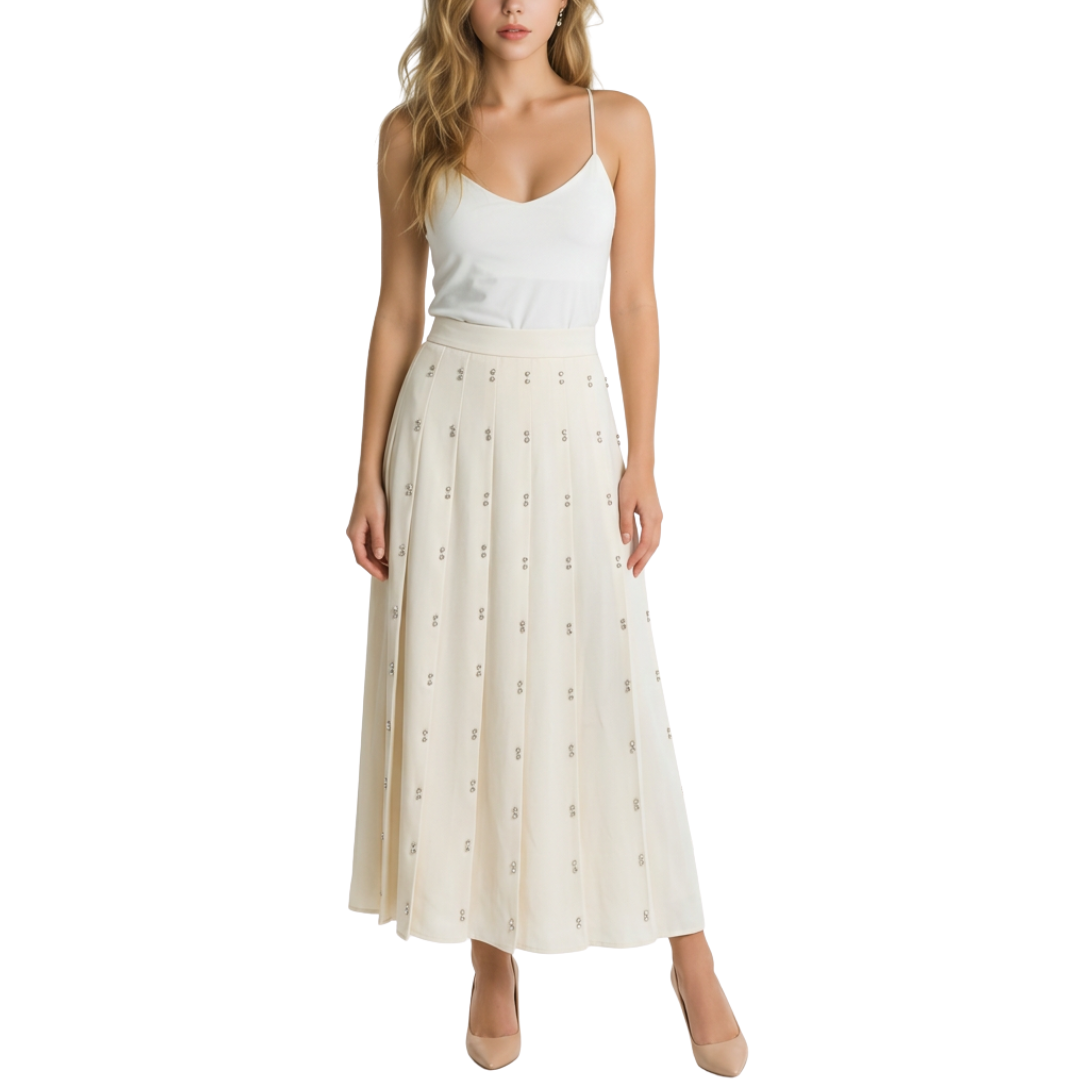 FALDA BEIGE CON TABLONES CON BRILLOS