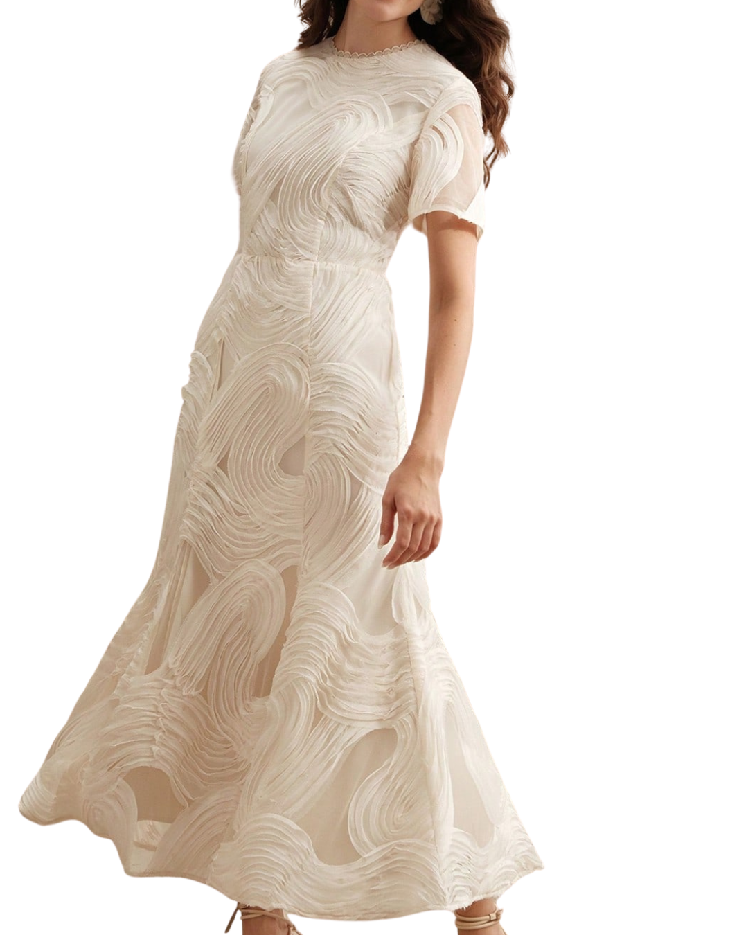 VESTIDO MIDI CON FLORES BEIGE