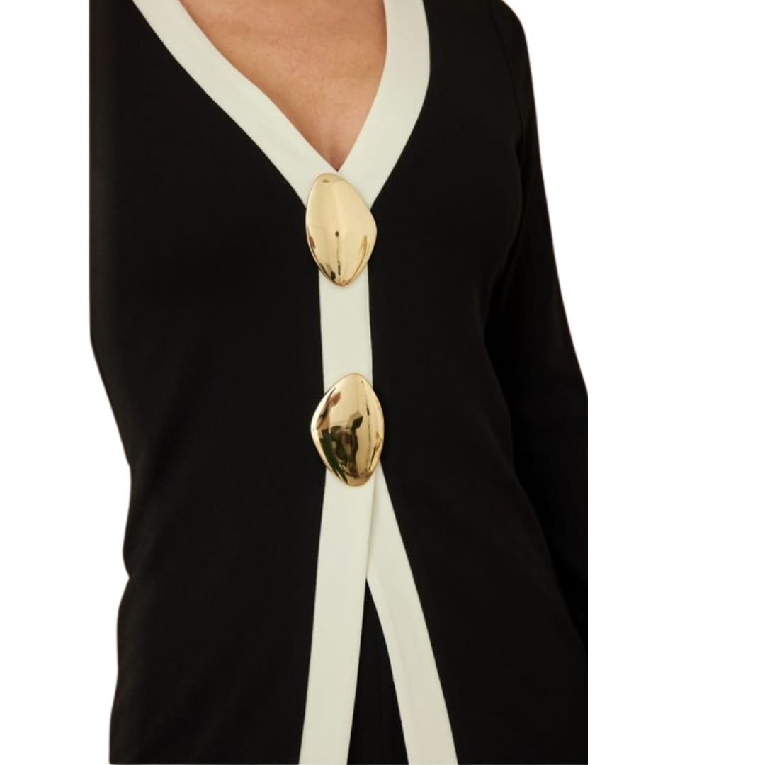 JUMPSUIT MNAGA LARGA BLACK N WHITE CON BOTONES DORADOS