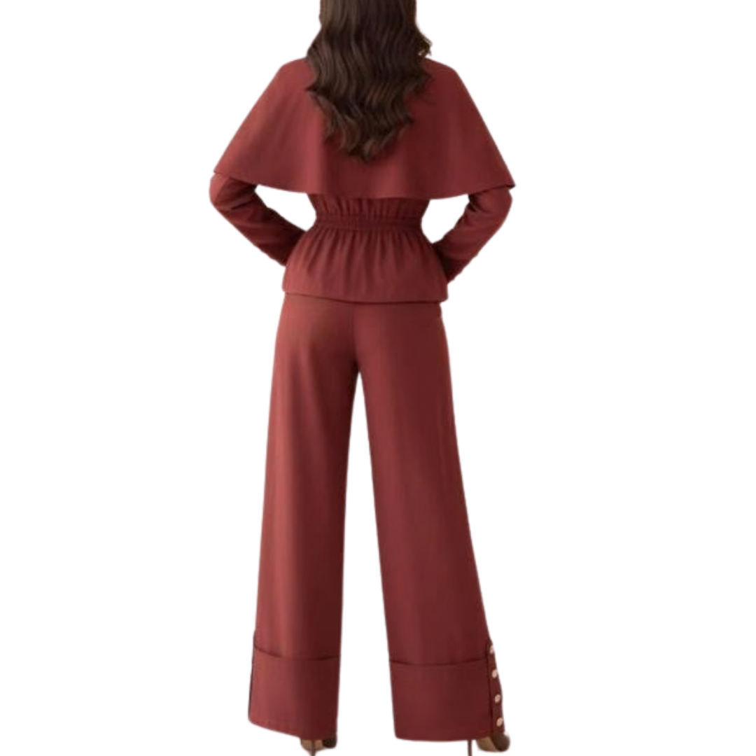 SET PANTALON Y CHAQUETA BURGUNDY CON BOTONES DORADOS