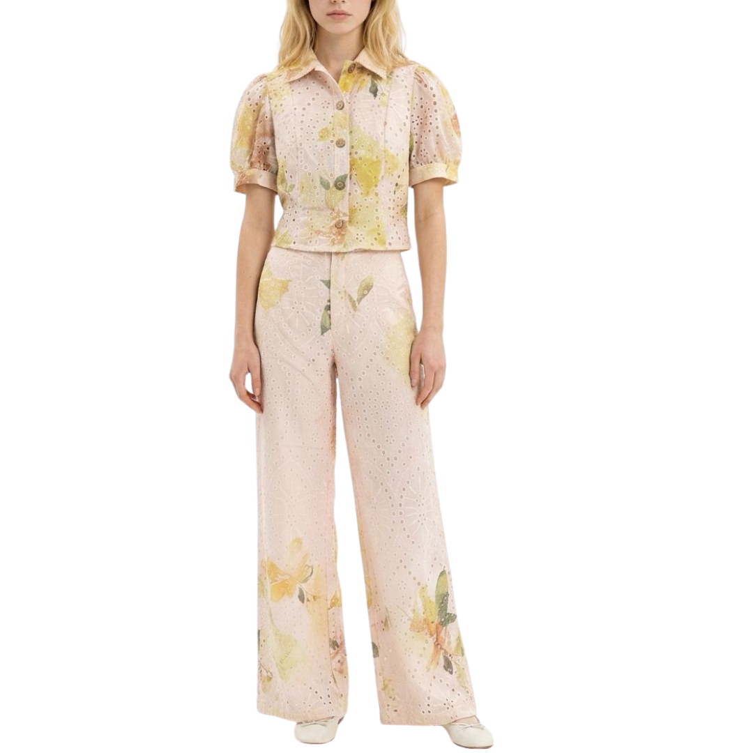 SET CAMISA Y PANTALÓN BEIGE ENCAJE
