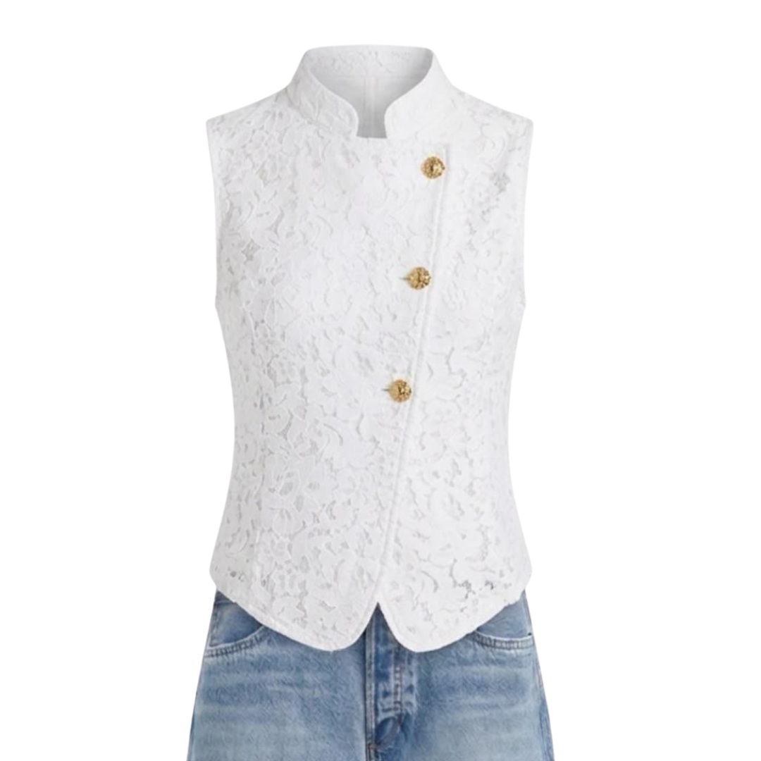 BLUSA DE ENCAJE BLANCA CON BOTONES DORADOS
