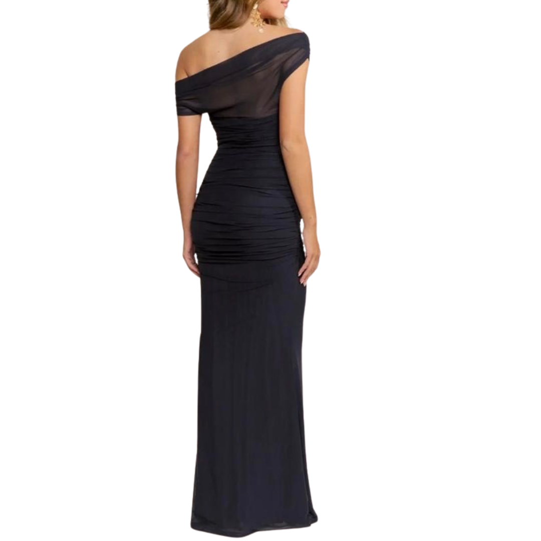VESTIDO LARGO NEGRO MESH CORRUGADO