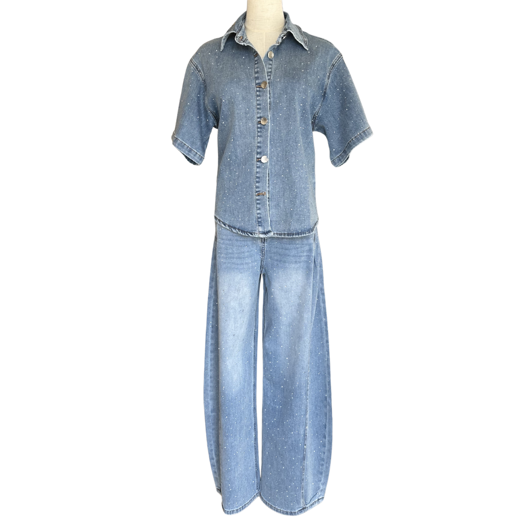 SET DENIM BLUSA CON PANTALÓN BRILLOS