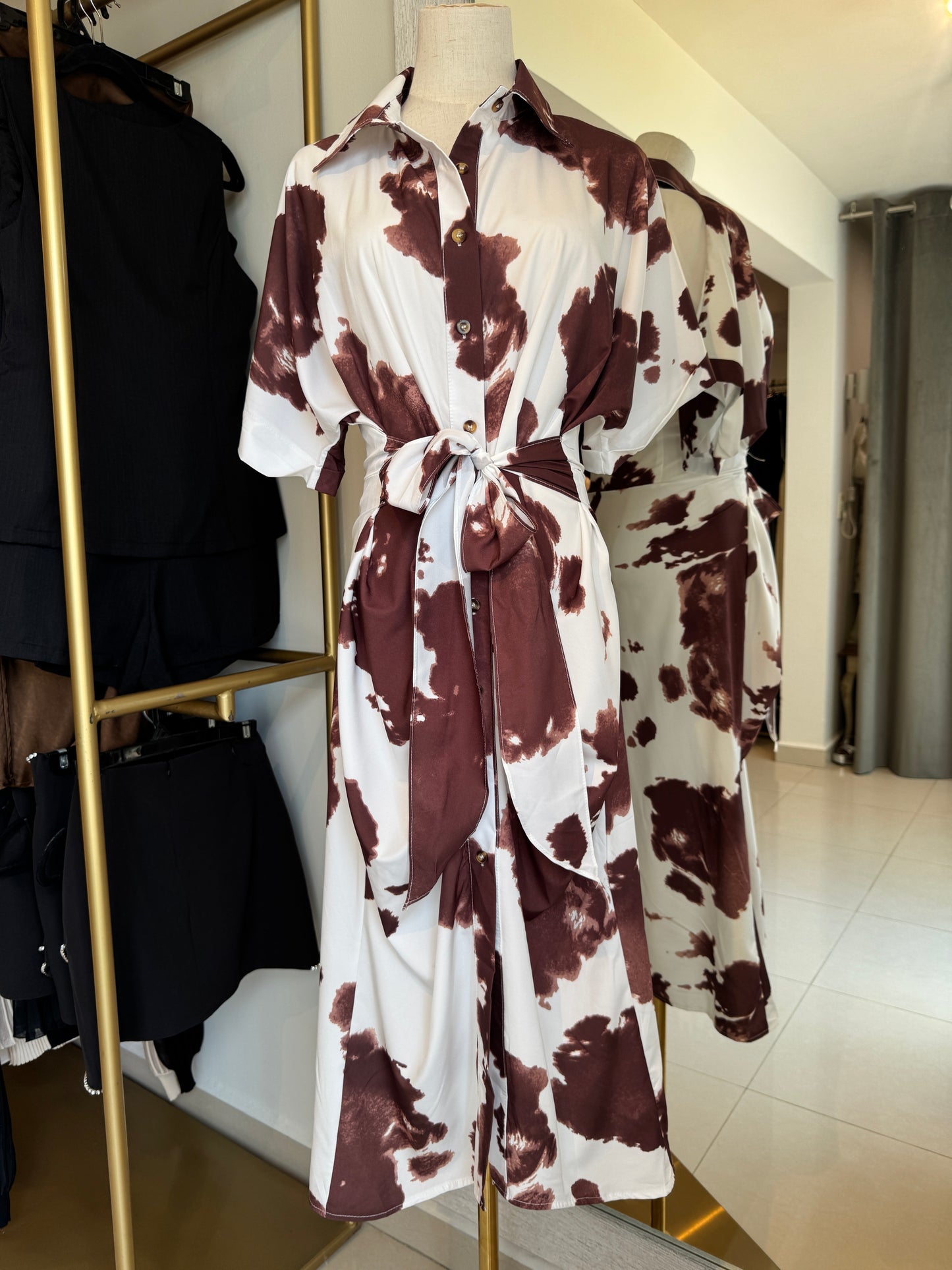 VESTIDO MIDI COWPRINT CAFÉ