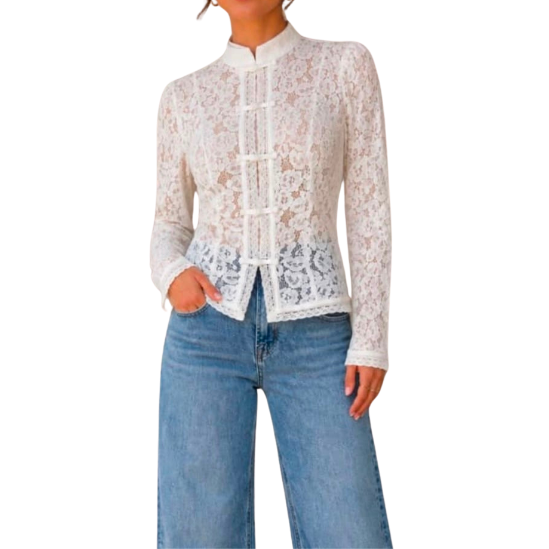 BLUSA MANGA LARGA DE ENCAJE BLANCA