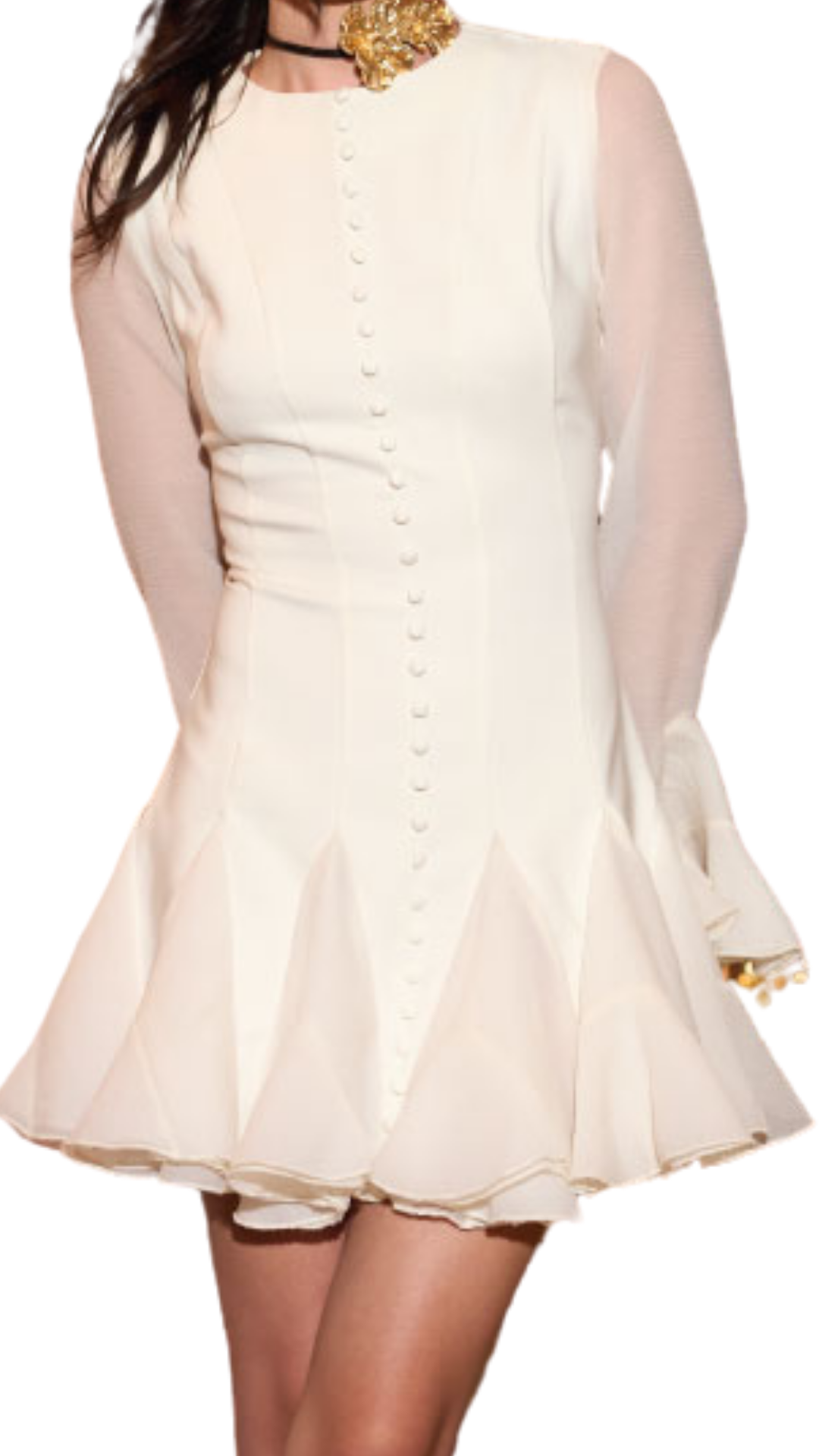 VESTIDO CORTO MANGA LARGA CON BOTONES BLANCO