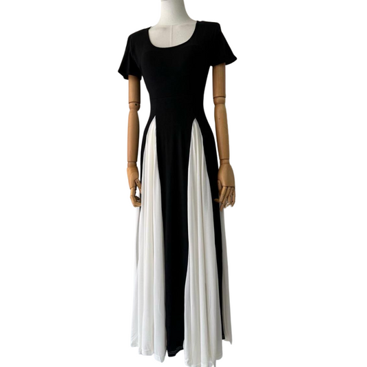 VESTIDO MIDI NEGRO CON BEIGE