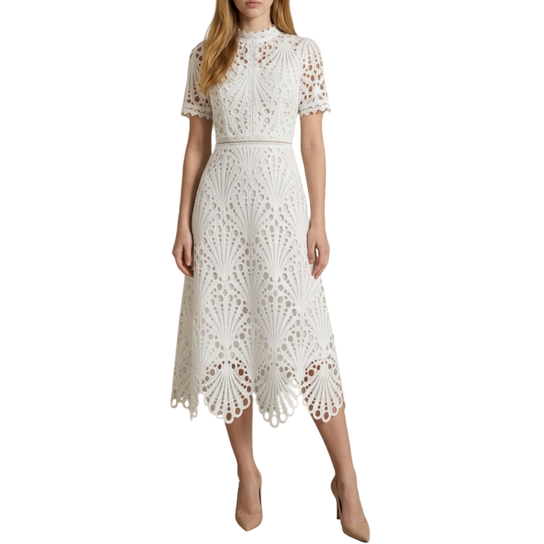 VESTIDO MIDI BLANCO DE ENCAJE