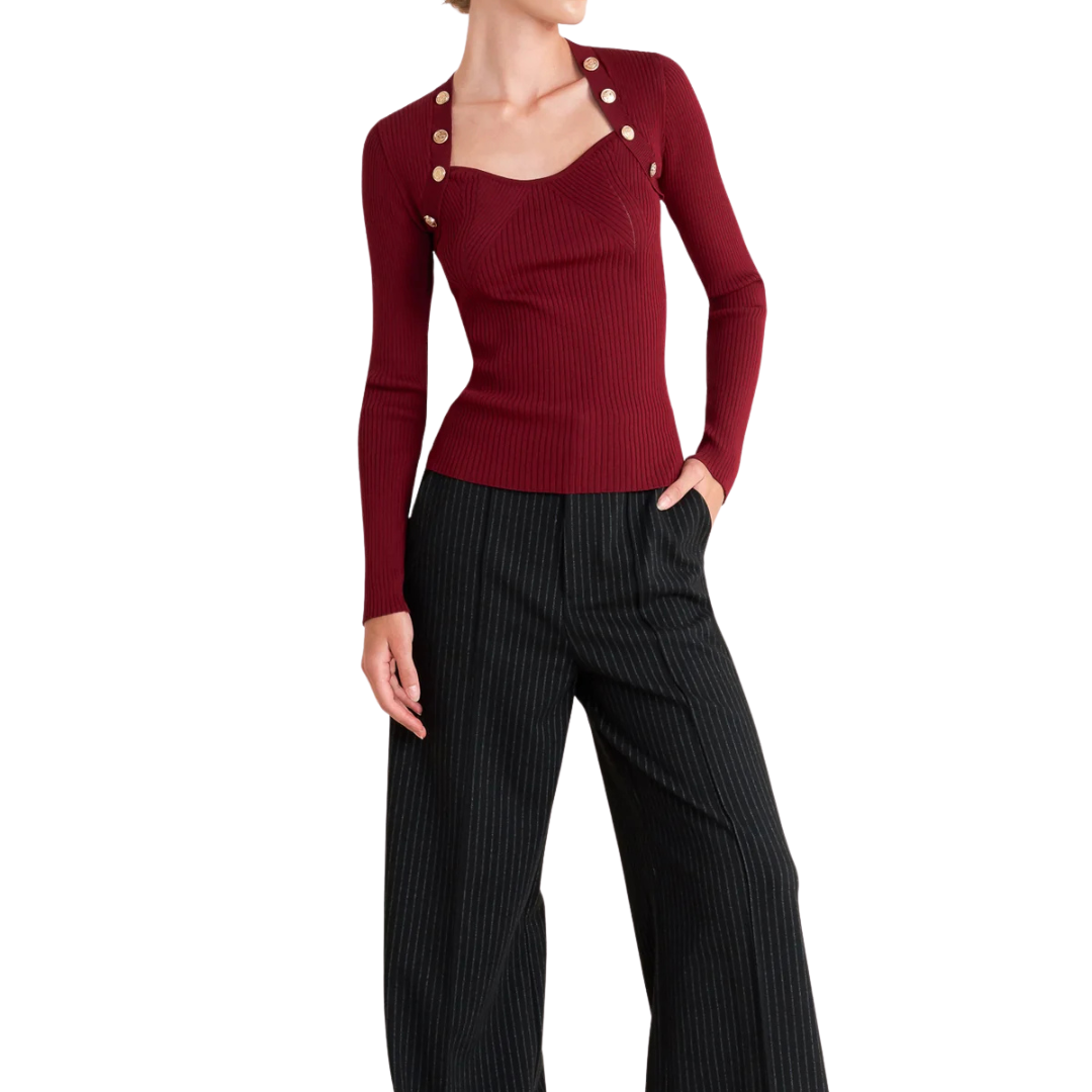 BLUSA DE PUNTO MANGA LARGA VINO