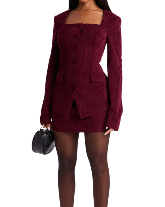 SET BLUSA Y FALDA CORTA VINO GAMUSA