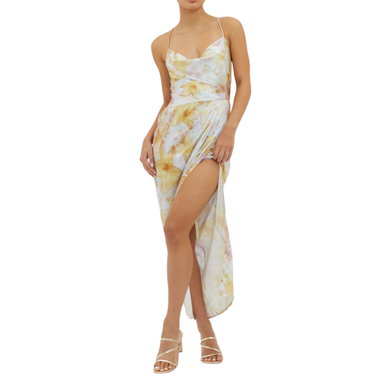 VESTIDO MIDI GRIS FLOREADO
