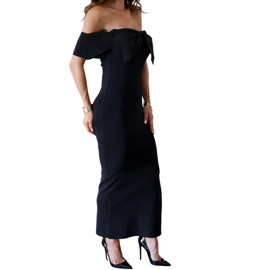 VESTIDO MIDI NEGRO CON MOÑO