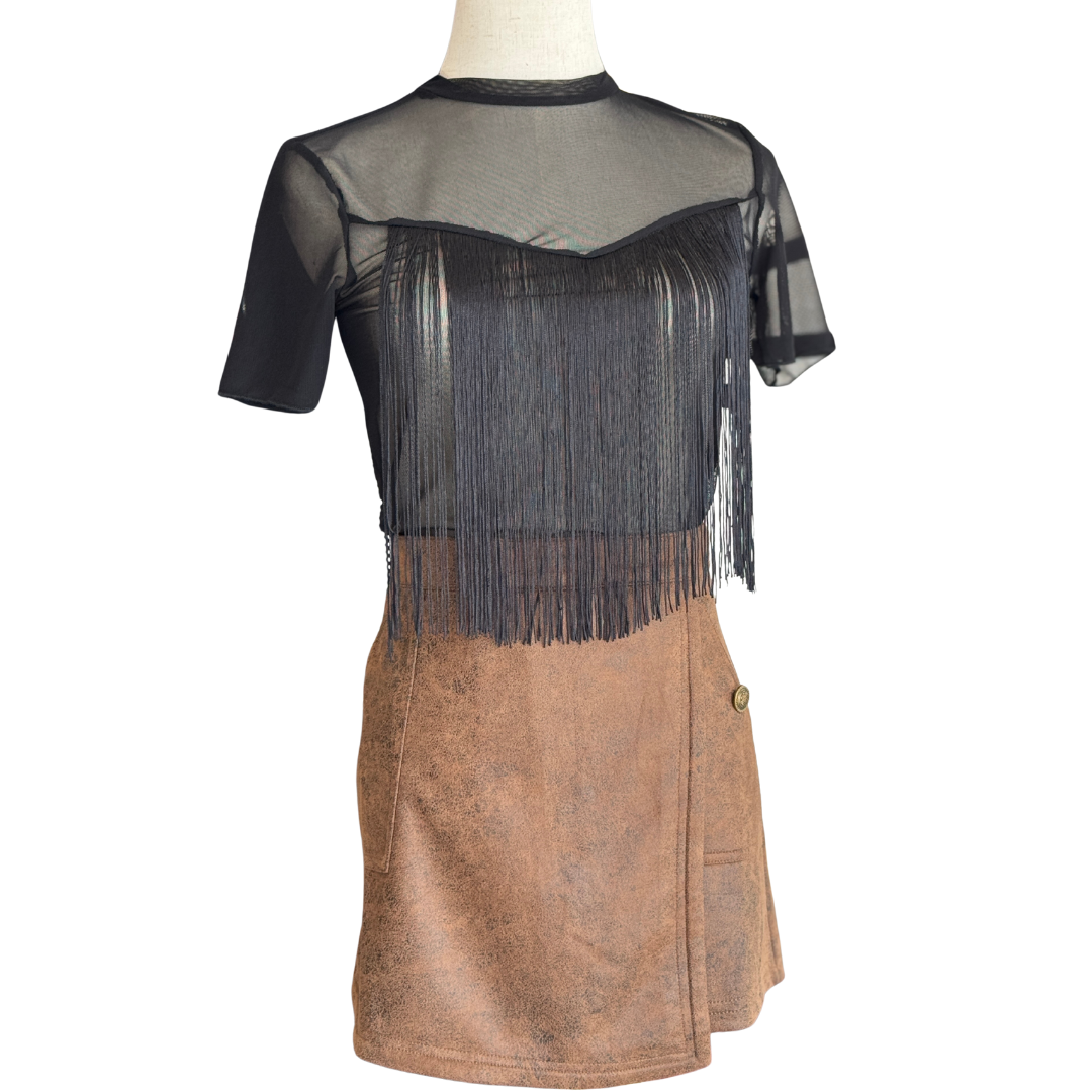 BLUSA NEGRA CON FLECOS DE MESH