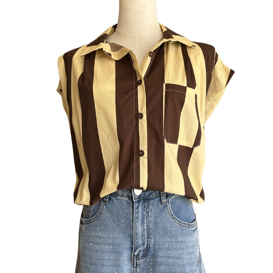 BLUSA RAYAS AMARILLO CON CAFÉ
