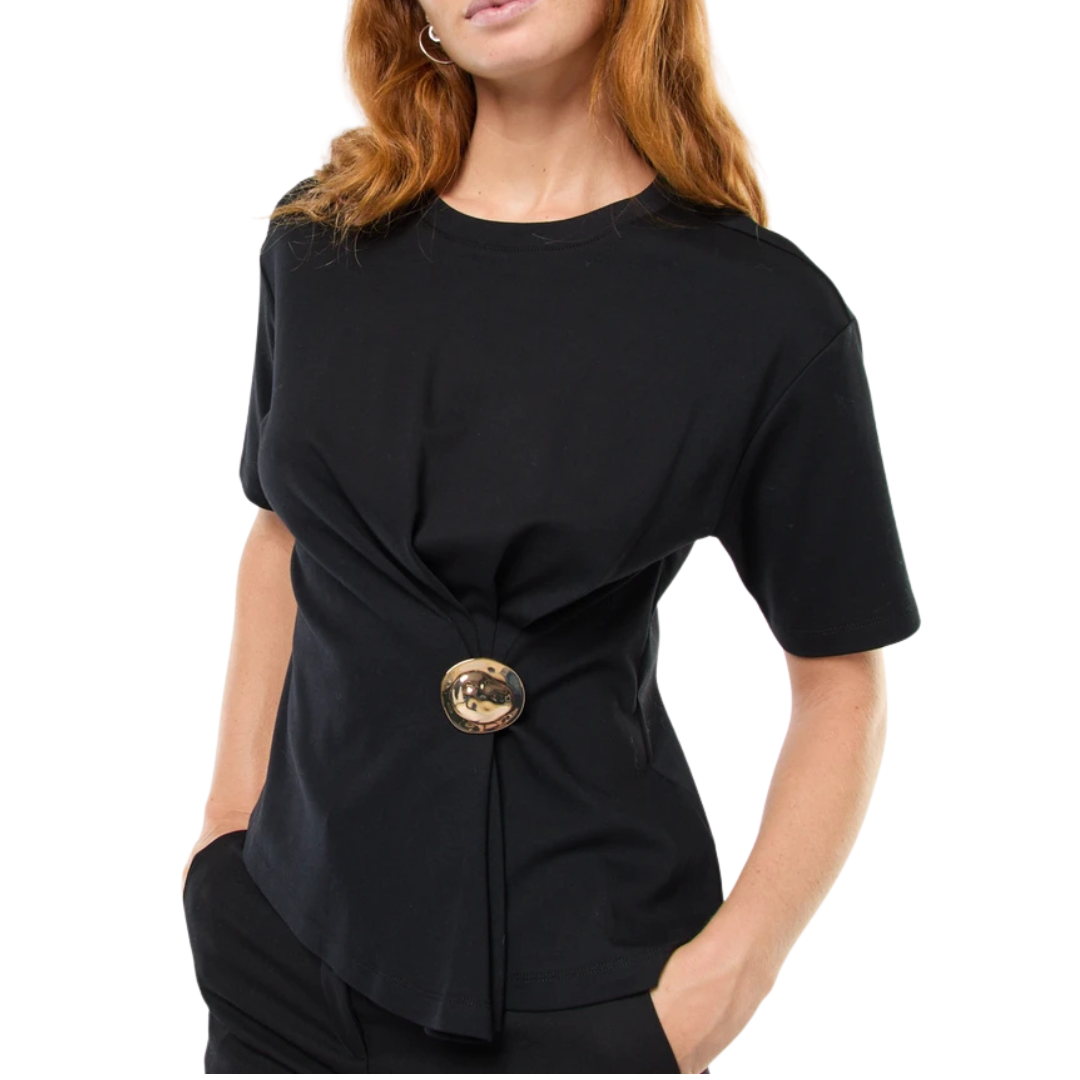 BLUSA CON MANGA NEGRA CON BOTON DORADO EN CINTURA