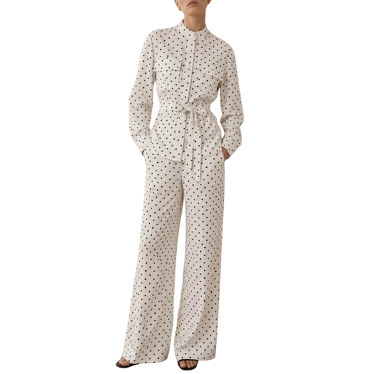 SET PANTALON Y CHAQUETA POLKA DOTS BLANCO CON NEGRO