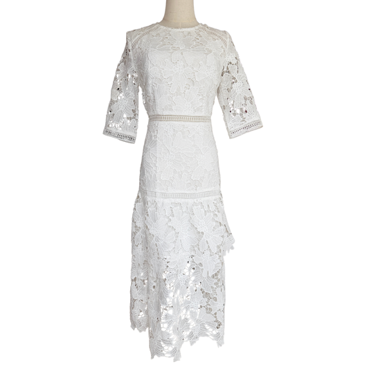 VESTIDO MIDI BLANCO ENCAJE CON OLANES