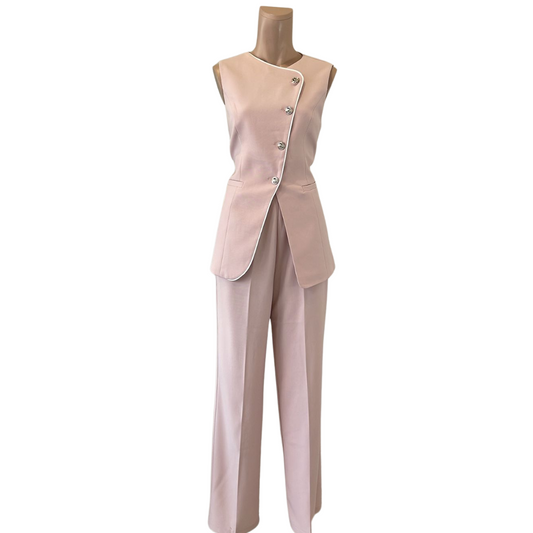 SET CHALECO Y PANTALÓN  ROSA CON DELINEADO BLANCO