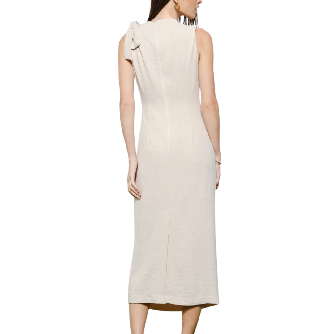 VESTIDO BEIGE MIDI SIN MANGA